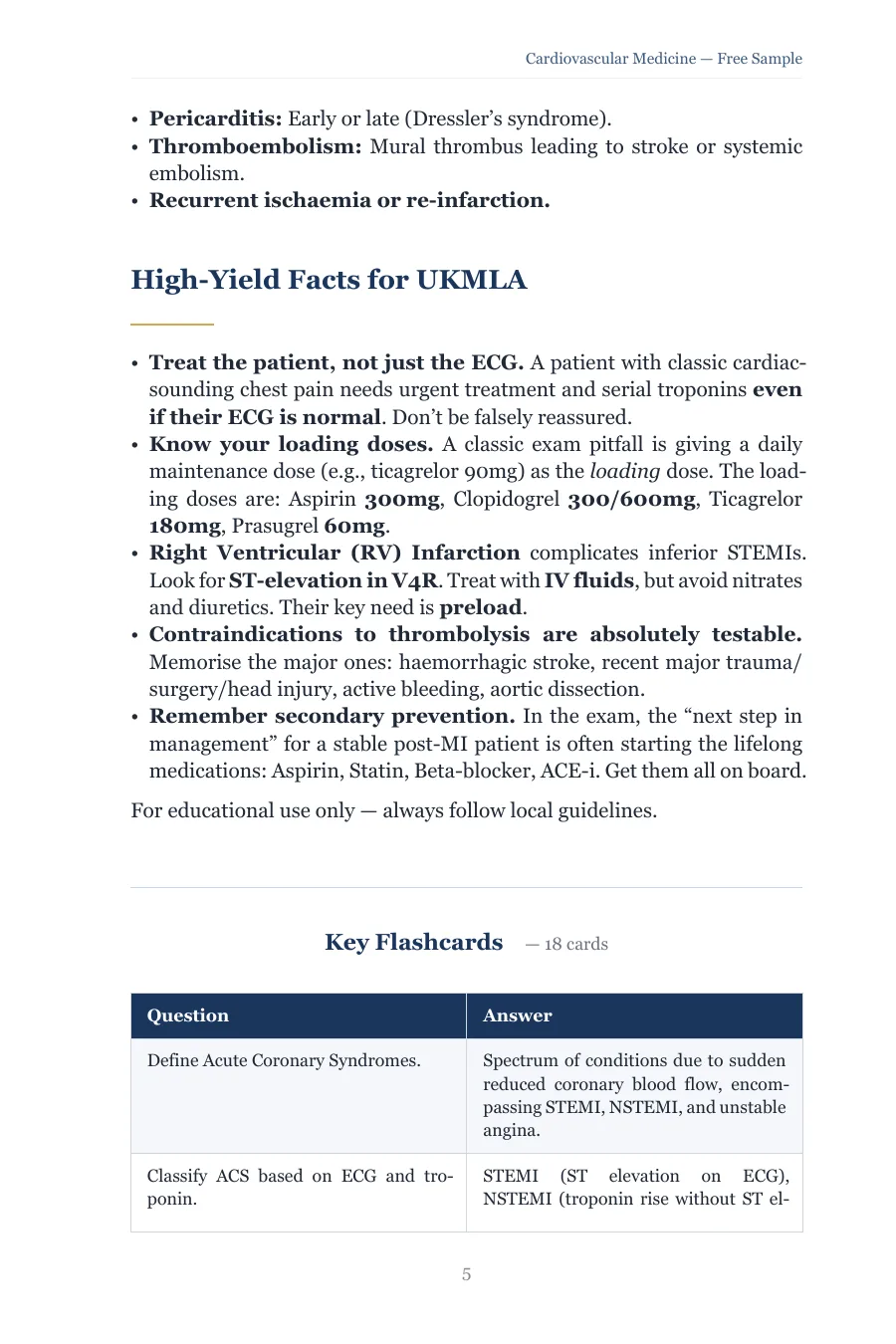 High-Yield Facts for UKMLA list followed by the start of the chapter's Key Flashcards table