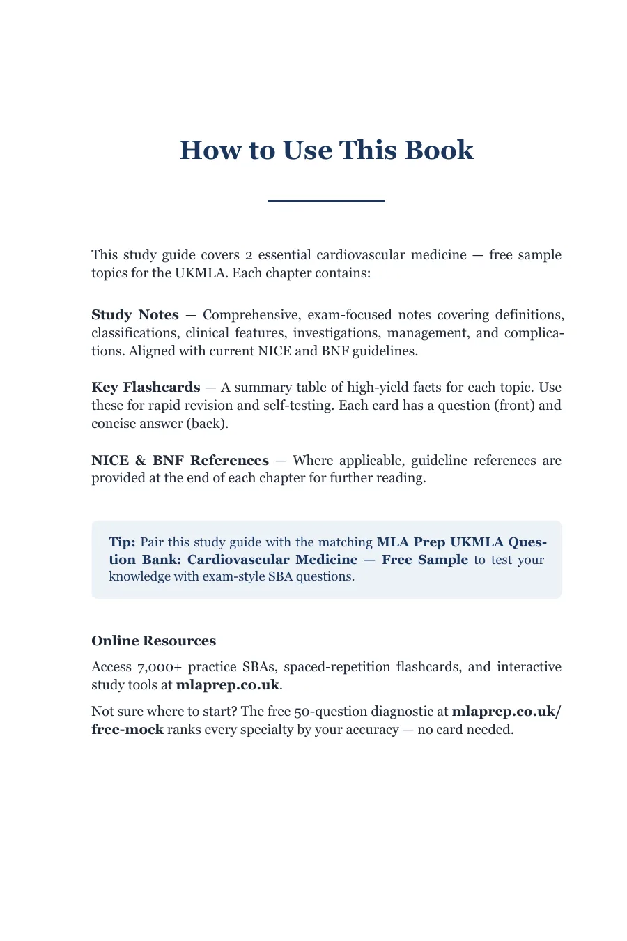 How to Use This Book page for the Study Guide describing the study notes, key flashcards and NICE and BNF references