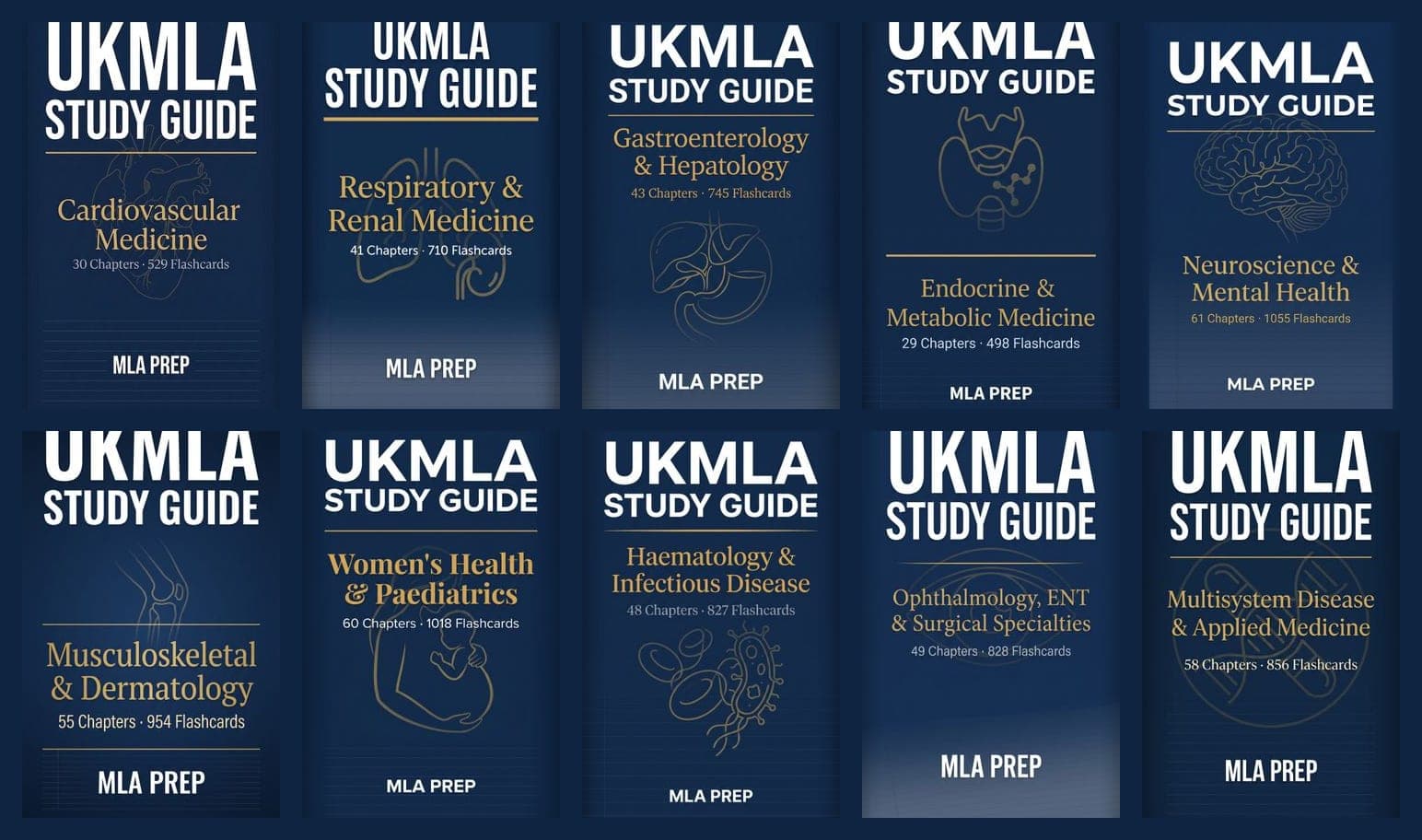UKMLA Study Guides: 10 volumes · 474 chapters · 8,020 flashcards
